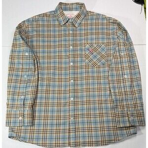 Wai Kei YK Studios Button Up Plaid Shirt‎ Size Medium Waikei Open Sleeve